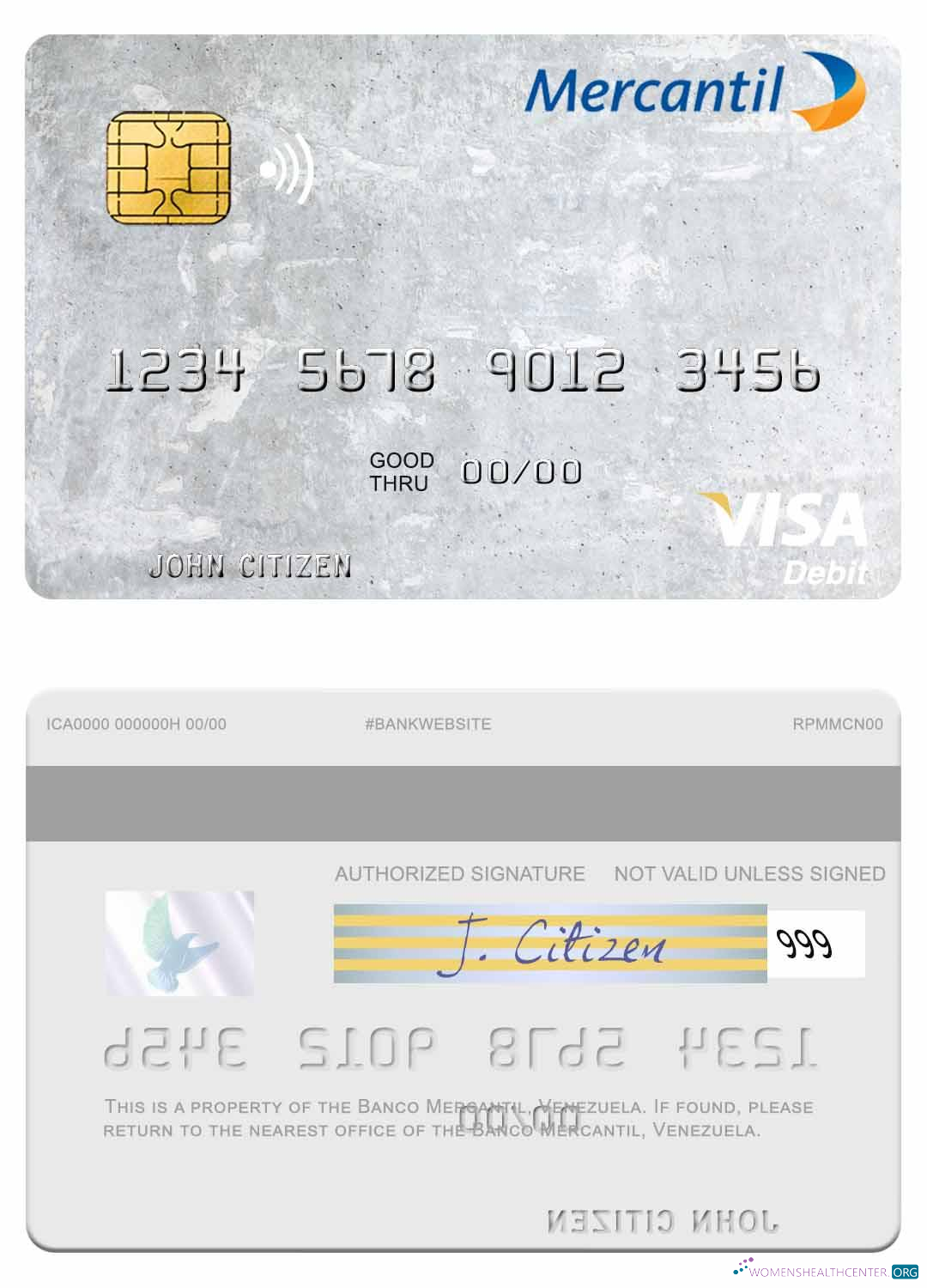 Download Venezuela Banco Mercantil visa debit card Photoshop template